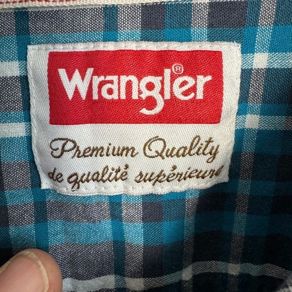 Wrangler Men's Teal Blue Plaid Short Sleeve Western Cowboy Button Up Shirt XL - Picture 3 of 12